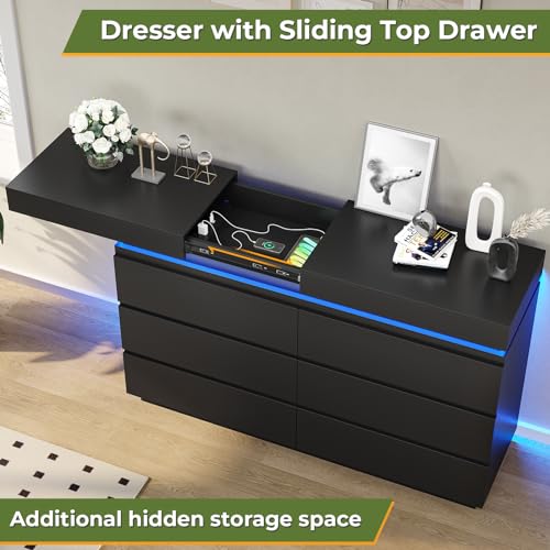 Modern 6 Drawer Dresser with Sliding Desktop, view 5