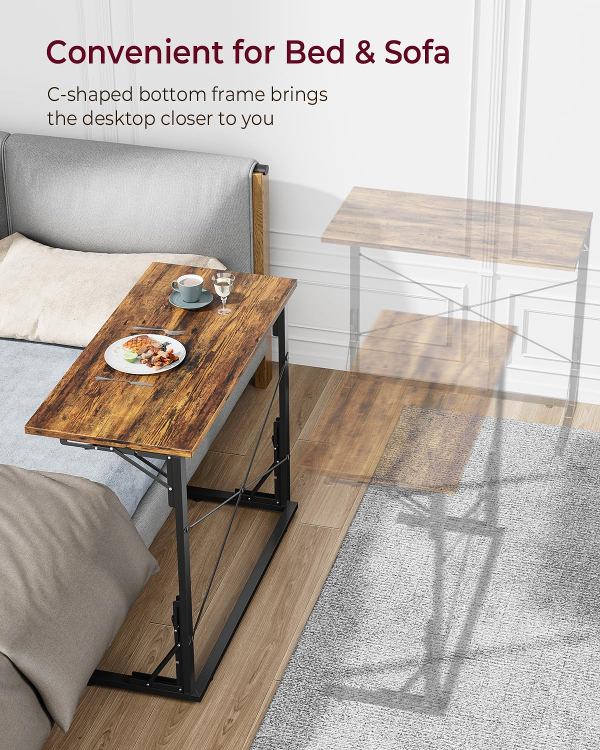 31.5" Folding Desk, Foldable TV Tray Table for Eating on Couch, Extra Large TV Dinner Trays, Portable Fold Computer Writing Desk Table for Home Office, Rustic Brown