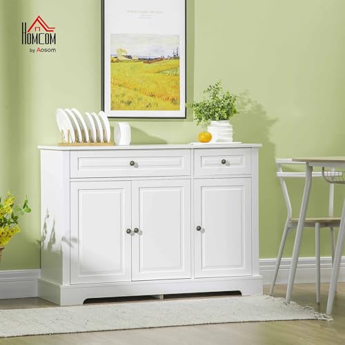 Sideboard Buffet Cabinet, Modern Buffet Cabinet with Storage and 2 Drawers, Coffee Bar Station with Adjustable Shelves for Kitchen, Entryway, White