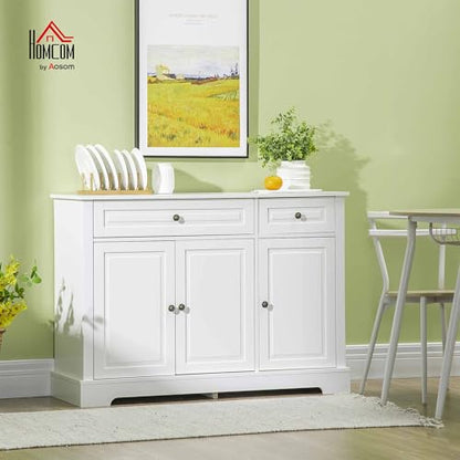 Sideboard Buffet Cabinet, Modern Buffet Cabinet with Storage and 2 Drawers, Coffee Bar Station with Adjustable Shelves for Kitchen, Entryway, White