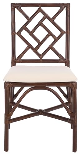 SAFAVIEH Furniture - Bhumi Accent Chair Set of 2 - Coastal Design White & Chocolate Brown Rattan - Fully Assembled - Ideal for Living Room, Bedroom, Dining Space, 19.7" Seat Height (ACH6509D-SET2)