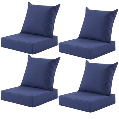 Outdoor Deep Seat Cushion Set, 24x24 Inch Water-Resistant & Fade-Resistant Outdoor Chair Cushions, Patio Furniture Cushions with Removable Cover for Patio Chair, Sofa,Navy Blue (Set of 4)