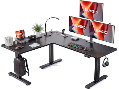 63x55 Inch L-Shaped Standing Desk with Charging Station Corner Desk, view 2