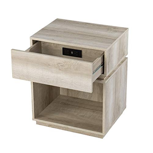 Mortayne Side Table with Charging Station - Transitional Design, Brown Finish - Ideal for Living Room, Bedroom (OC1106906)