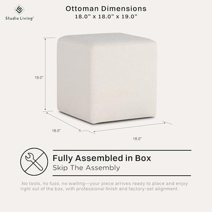 Warren 18" Cube Ottoman, Urban Transitional, Fully Assembled, Soft Boucle Fabric, Snow