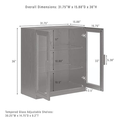 Essen Stackable Glass Door Kitchen Pantry Storage Cabinet, Accent Cabinets for Entryway, Black