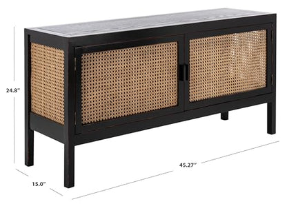 SAFAVIEH Karel TV Stand for up to 55" Flatscreen – Coastal Black & Light Natural, 2 Doors, Fully Assembled Entertainment Media Console (MED2100A)