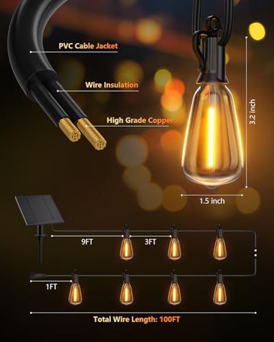 100FT Solar String Lights Outdoor Waterproof with Remote, view 7
