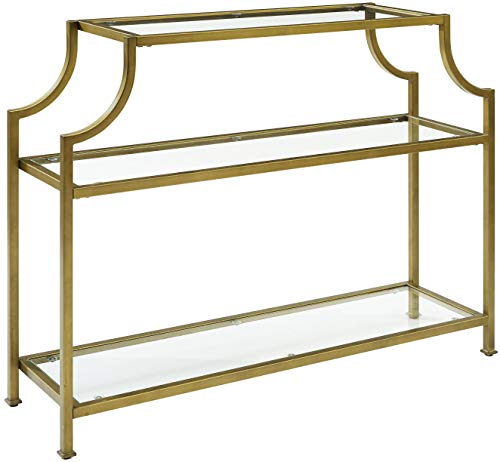 Aimee Sofa Console Table with Storage Shelves for Hall, Entryway, or Living Room, Gold and Glass