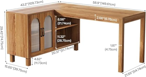 59" L Shaped Desk with File Cabinet, Executive Office Desk with Storage Shelves, view 3