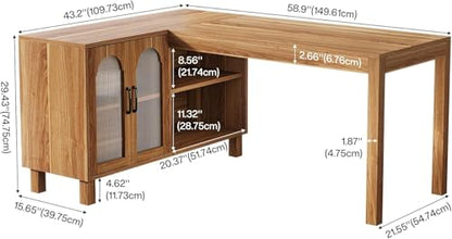 59" L Shaped Desk with File Cabinet, Executive Office Desk with Storage Shelves, view 3