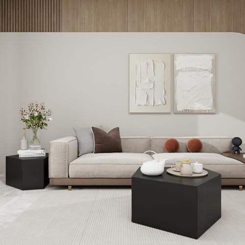 Irregular Pentagon Nesting Coffee Table,Black Modern Centre Table,Set of 2 End Table for Living Room,Office