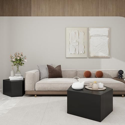 Irregular Pentagon Nesting Coffee Table,Black Modern Centre Table,Set of 2 End Table for Living Room,Office