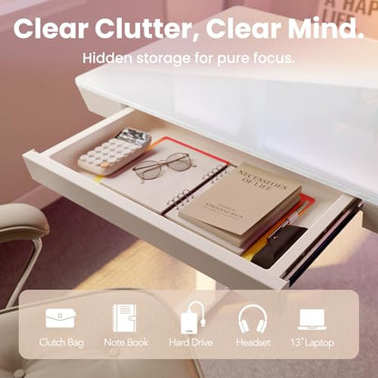 Glass Standing Desk with Drawers, 35 X 20 Inch Electric Adjustable Height Desk, view 5
