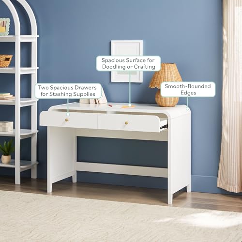 Zoey Modern Curve Design Writing Desk with Drawer, 45 Inch, White