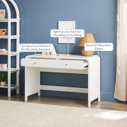 Zoey Modern Curve Design Writing Desk with Drawer, 45 Inch, White
