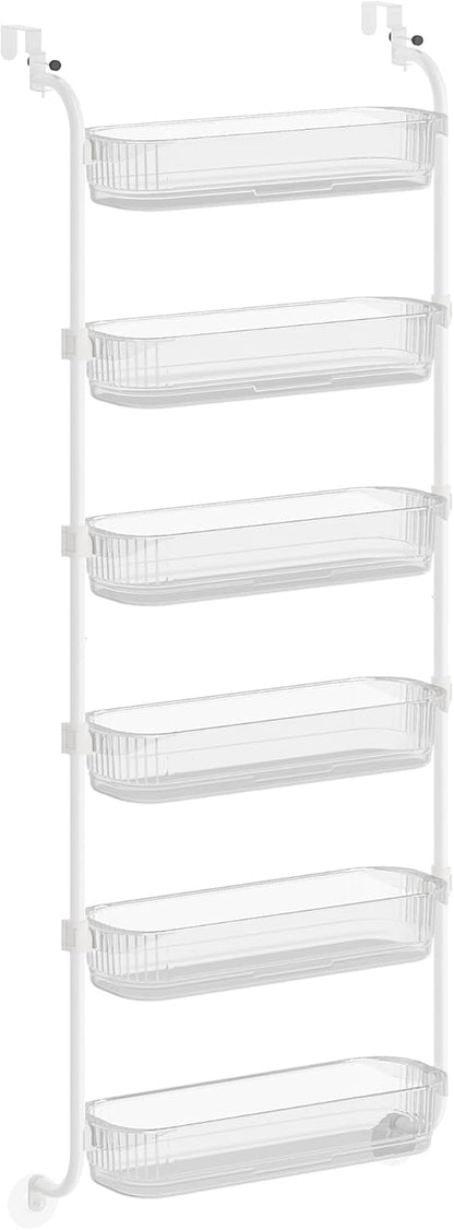 over the Door Pantry Organizer, 6-Tier Kitchen Pantry Door Organizer with Adjustable Tall Baskets, Hanging Spice Rack, for Bedroom Bathroom Laundry Room, Transparent UKCS046WG01