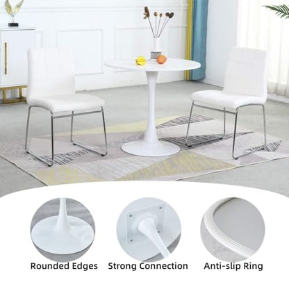 Round Dining Table White with Pedestal Base,31.5" Modern Tulip Dining Room Table for 1-4 People,Pedestal Dining Table with Round Top for Kitchen Living Room (Tulip Dining Table White)
