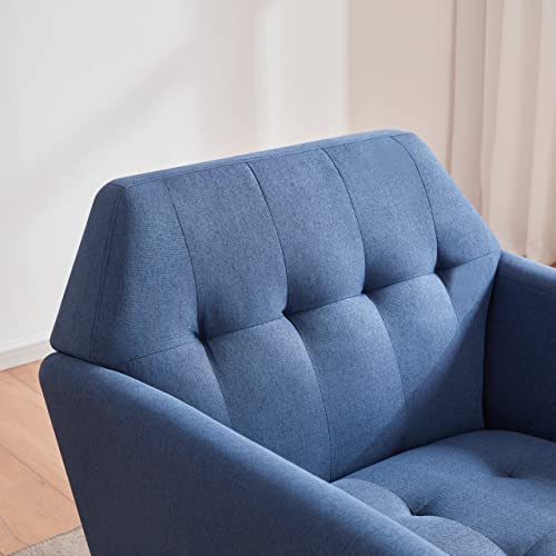 Accent Chairs for Bedroom, Midcentury Modern Living Room Accent Arm Chair, Linen Fabric Comfy Reading Chair, Tufted Sofa Chair, Blue
