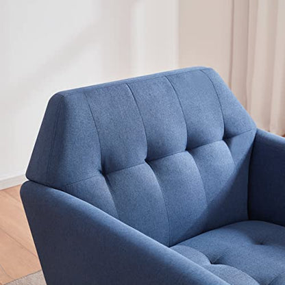Accent Chairs for Bedroom, Midcentury Modern Living Room Accent Arm Chair, Linen Fabric Comfy Reading Chair, Tufted Sofa Chair, Blue