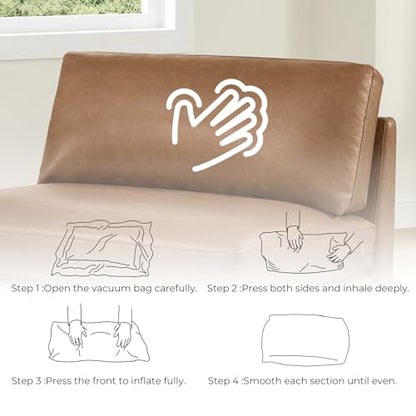 CHITA 83” Super Large Luxury Sectional Modular Sofa, Down Filled, Loveseat, Faux Leather in Camel