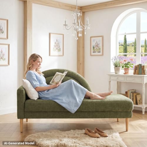 62.2" Linen Chaise Lounge Chair Indoor with Right Armres, Olive Green, view 4