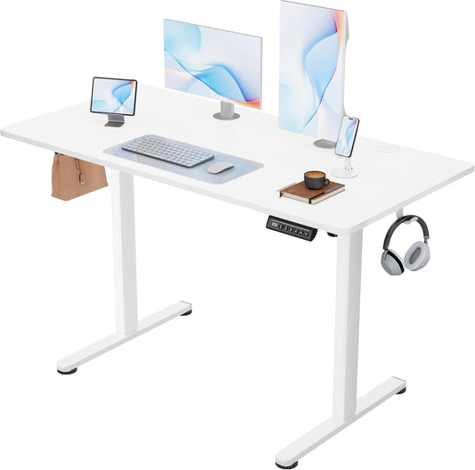Electric Standing Desk, 45 X 24 Inches Sit Stand up Desk, Sit Stand Height Adjustable Home Office Desk with 4 Height Position Memory - with Splice Board (White, 45)