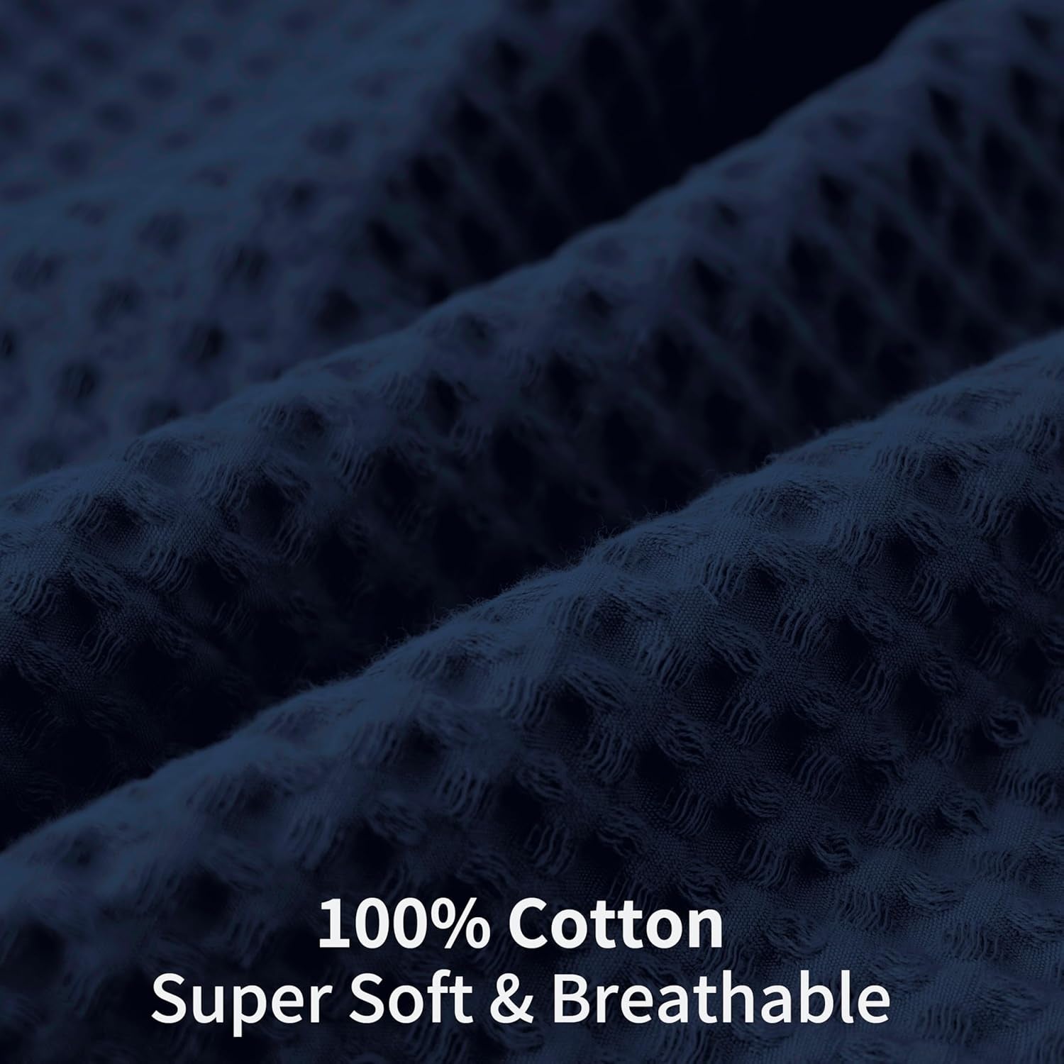 Waffle Weave Pillowcases King Size 2 Pack, 100% Egyptian Cotton 600 Thread Count, Ultra Soft Pillow Shams with Envelope Closure, Breathable Skin-Friendly Pillow Case, Navy Blue, 20X36 Inches