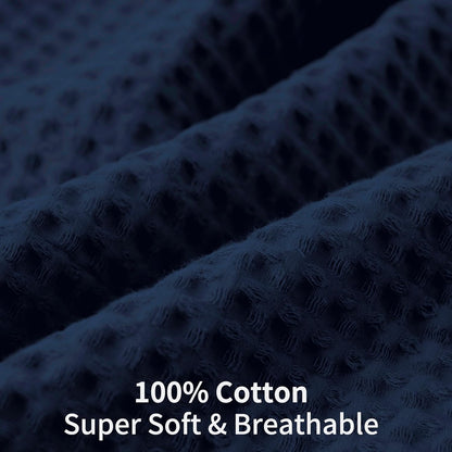 Waffle Weave Pillowcases King Size 2 Pack, 100% Egyptian Cotton 600 Thread Count, Ultra Soft Pillow Shams with Envelope Closure, Breathable Skin-Friendly Pillow Case, Navy Blue, 20X36 Inches