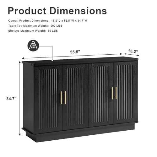 Modern Sideboard Buffet Cabinet with Storage, Black, view 3