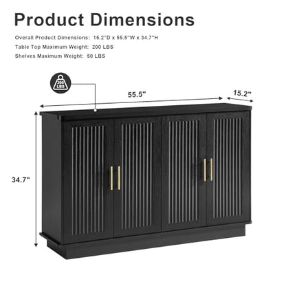 Modern Sideboard Buffet Cabinet with Storage, Black, view 3