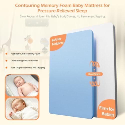 Pack and Play Mattress 38"x26" – Dual Sided Memory Foam Pack N Play Mattress Pad with Breathable Removable Cover, Non-Slip Bottom, Firm & Plush Support for Baby
