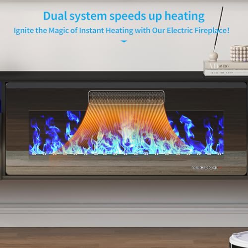 70" Floating TV Stand with 36" Electric Fireplace Heater, Black, view 6