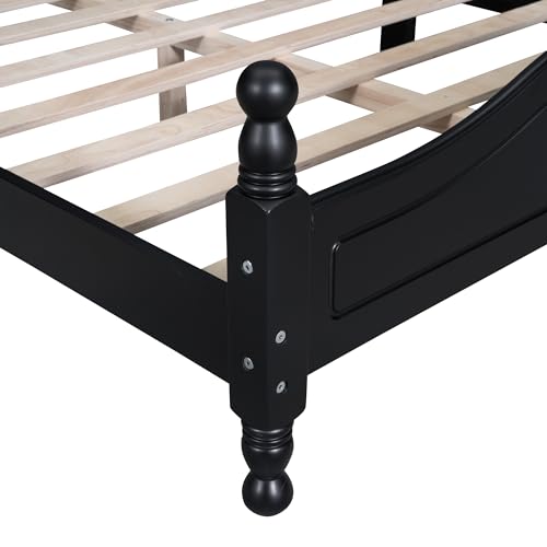 JIVOIT Retro Style Platform Bed with Headboard and Footboard, Queen Size Wood Platform Bed Frame with Wooden Slat Support, Solid Wood Foundation, No Box Spring Required (Black,Queen,5)