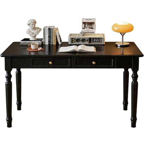 Vintage Desk, Writing Desk with Drawers, Retro Style Rubberwood Study Desk, view 2