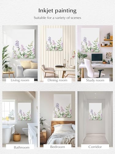 NuYeBiofx Summer Pastoral Flower Leaf Canvas Wall Art Prints,48"x32" Framed Picture Artwork Rustic Purple Pink Floral Plant Printed Canvas Oil Painting for Living Room Bedroom Office,Ready to Hang
