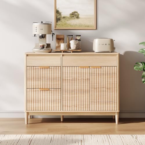 44.6" Fluted Buffet Sideboard Storage Cabinet Coffee Bar Oak, view 3