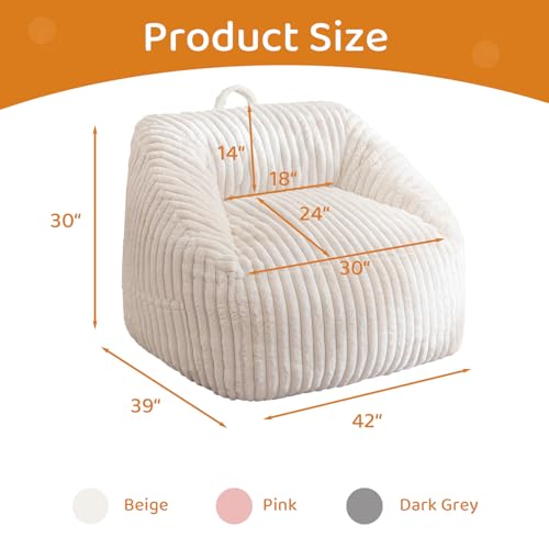 Giant Bean Bag Chair for Adults and Kids, Large Comfy Cozy Beanbag, Floor Sofa for Teens, Living Room, Gaming, Reading, Beige