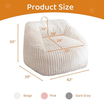 Giant Bean Bag Chair for Adults and Kids, Large Comfy Cozy Beanbag, Floor Sofa for Teens, Living Room, Gaming, Reading, Beige