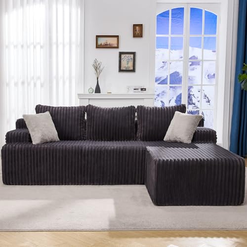 Boneless Couch L-Shape Cloud Couch Sofa for Living Room Furniture | 98" Right Facing Chaise Darkgrey,Memory Foam,Removable Cover,No Assemble,Chaise Lounge Indoor,Furniture for Apartment