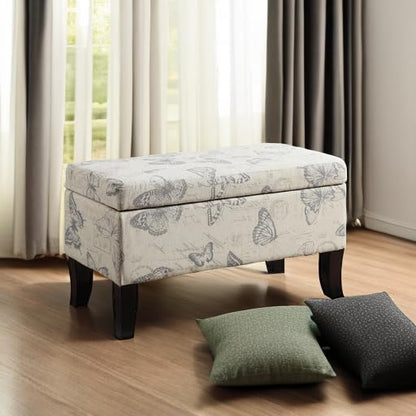 Designs4Comfort Winslow Storage Ottoman Bench 32" - Transitional Upholstered Footstool & Seat, for Living Room, Entryway, Hallway, & Bedroom, Butterfly Fabric