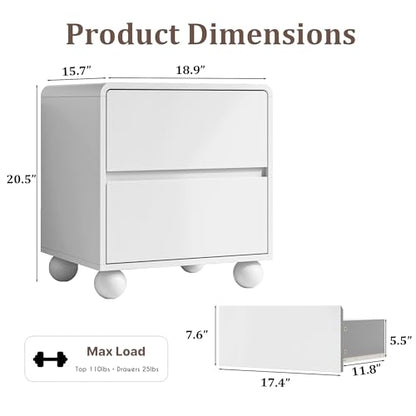 Mid-Century 3-Piece Dresser Bedroom Set, 6 Drawer Dresser & 2 Drawer Nightstands with Curved Profile Design & Handle Free, Wood Chest of Drawers for Bedroom, Living Room, Hallway, White