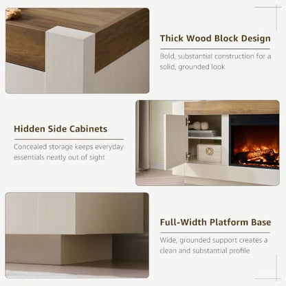 70" Fireplace TV Stand for 80" TV, 36" Electric Fireplace,Antique White, view 7