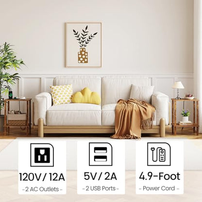 End Table with Charging Station, Set of 2, Small Side Table with Outlets, Nightstand Bedside Table, 2-Tier Storage Shelf for Small Space, Living Room, Bedroom Brown TB01BB041C