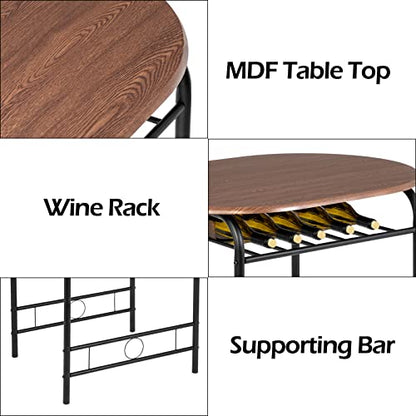 3 Piece Dining Set,Small Kitchen Table Set for 2,Breakfast Table Set for 2,Kitchen Wooden Table and 2 Chairs for Small Space/Dining Room/Apartment,Metal Frame,Wine Rack,Black&Walnut