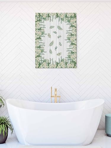 NuYeBiofx Country White Green Flower Leaf Canvas Wall Art Prints,30"x20" Framed Picture Artwork Farmhouse Wood Board Plant Printed Canvas Oil Painting for Living Room Bedroom Office,Ready to Hang
