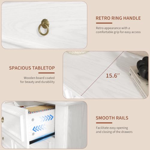 6 Drawers Dresser, 47.2" Wide Chest of Drawers, White, view 6
