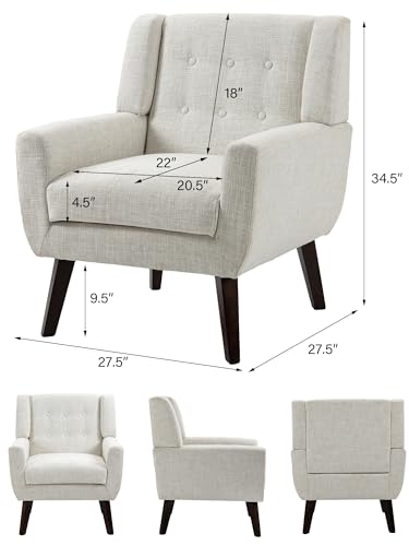Mid-Century Modern Linen Blend Accent Chair, Beige, Set of 2