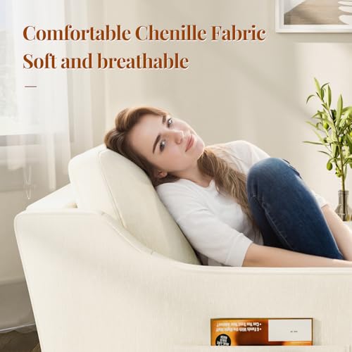 360° Swivel Accent Chair Set of 2, Large Comfy Reading Chairs, Square Single-Seat Armchair Upholstered Sofa for Reading, Nursery, Living Room, Bedroom, Lounge, Hotel, Beige