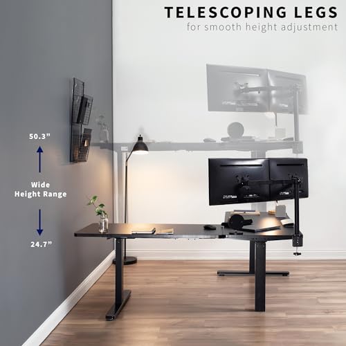 VIVO Electric Height Adjustable 83 x 60 inch Corner Stand Up Desk, 2 White Solid Table Tops, White Frame, Memory Controller, L-Shaped Workstation, 3E Series, DESK-KIT-3E8W